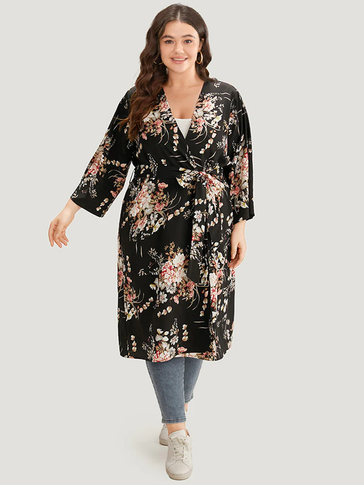 Boho Print Belted Open Front Kimono - Image 4