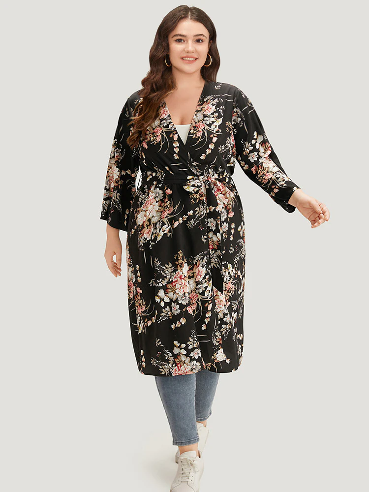 Boho Print Belted Open Front Kimono - Image 5