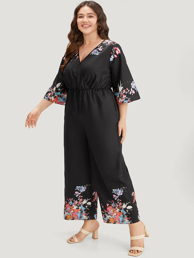 Boho Print Drawstring Pocket Flutter Sleeve Jumpsuit - Image 3