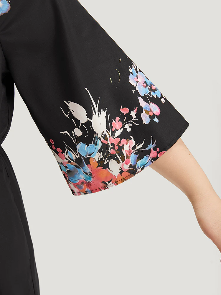 Boho Print Drawstring Pocket Flutter Sleeve Jumpsuit - Image 5