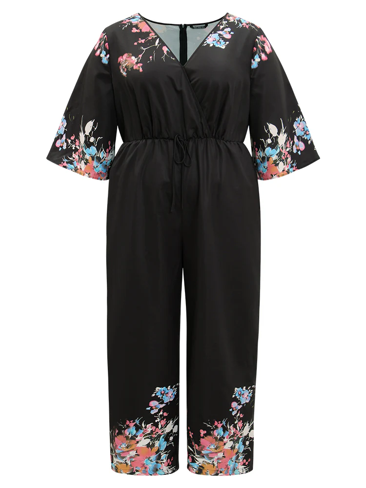 Boho Print Drawstring Pocket Flutter Sleeve Jumpsuit - Image 9