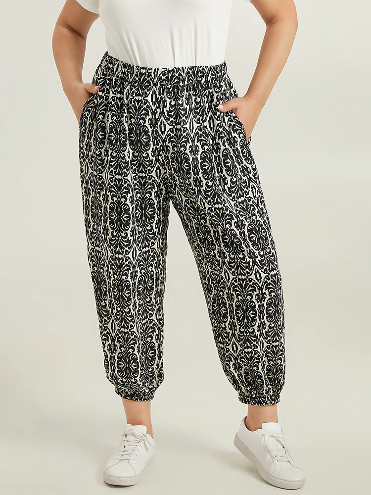 Boho Print Elastic Waist Harem Pants - Image 2