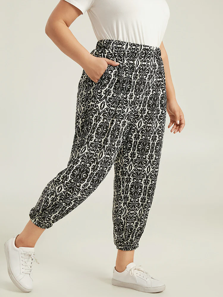 Boho Print Elastic Waist Harem Pants - Image 3
