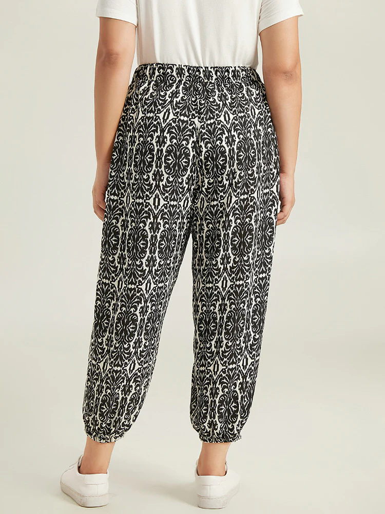 Boho Print Elastic Waist Harem Pants - Image 5
