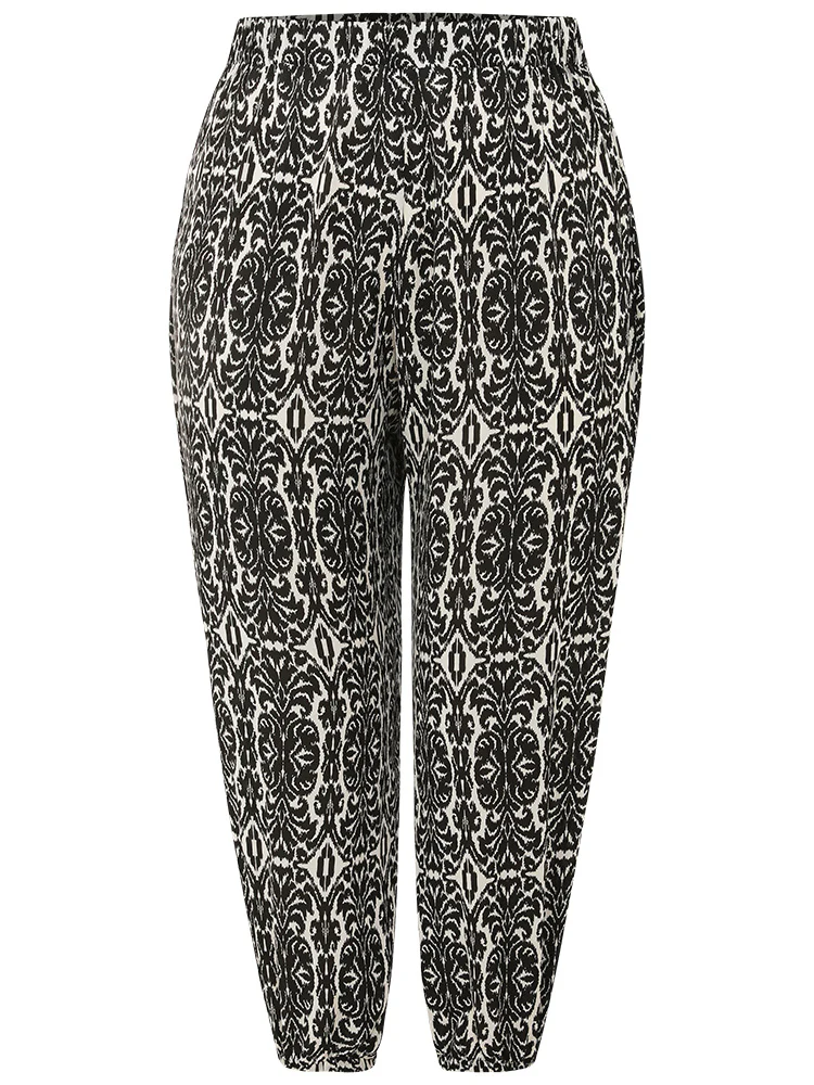 Boho Print Elastic Waist Harem Pants - Image 8