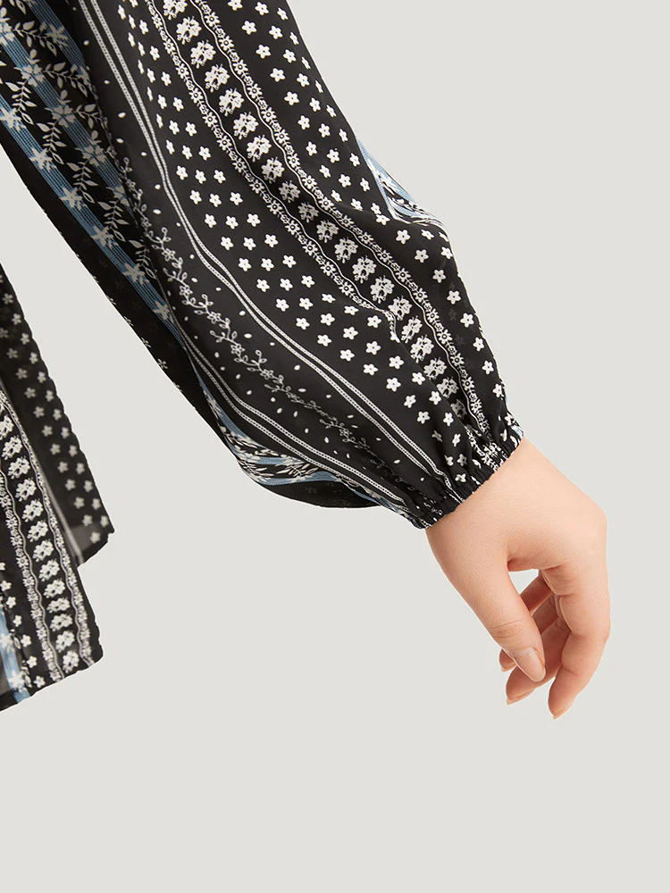 Boho Print Frill Trim Ruffle Layered Hem Blouse - Image 8