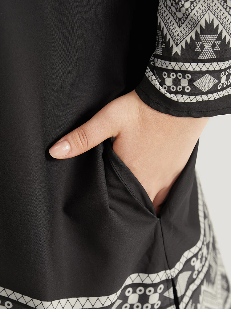 Boho Print Open Front Pocket Split Hem Kimono - Image 7