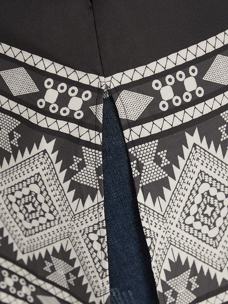 Boho Print Open Front Pocket Split Hem Kimono - Image 8