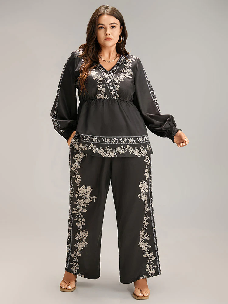 Boho Print Pocket Elastic Waist Pants - Image 2