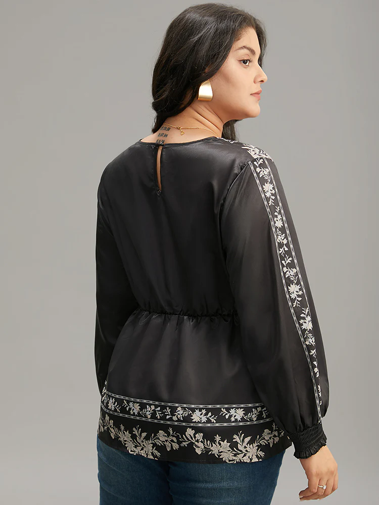 Boho Print Shirred Lantern Sleeve Blouse - Image 2