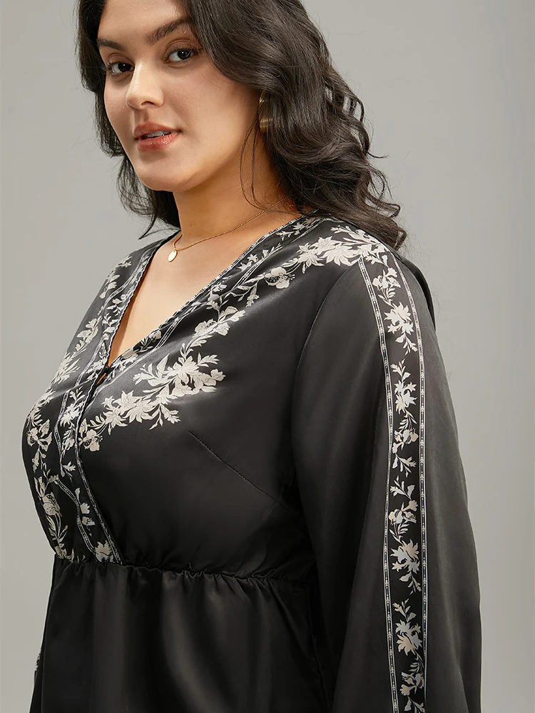 Boho Print Shirred Lantern Sleeve Blouse - Image 6