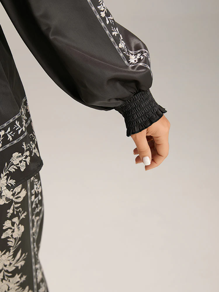 Boho Print Shirred Lantern Sleeve Blouse - Image 8