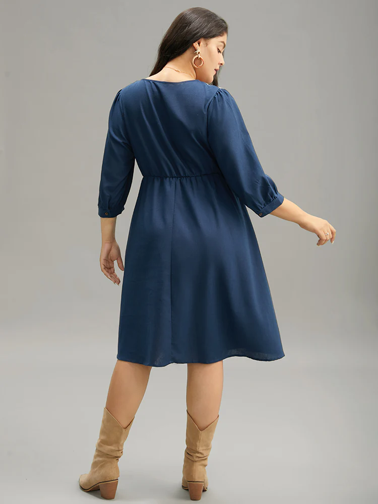 Boho Print Striped Patchwork Lantern Sleeve Dress - Image 4