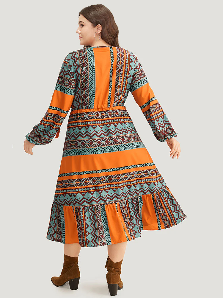 Boho Print Tassel Tie Neck Dress - Image 3