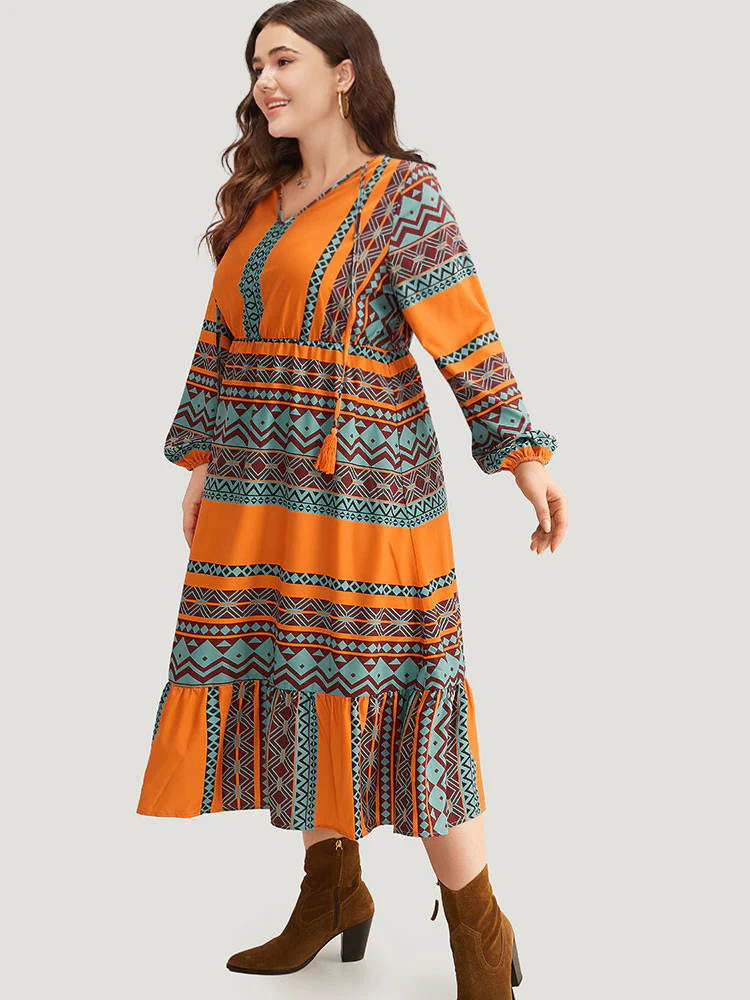 Boho Print Tassel Tie Neck Dress - Image 5