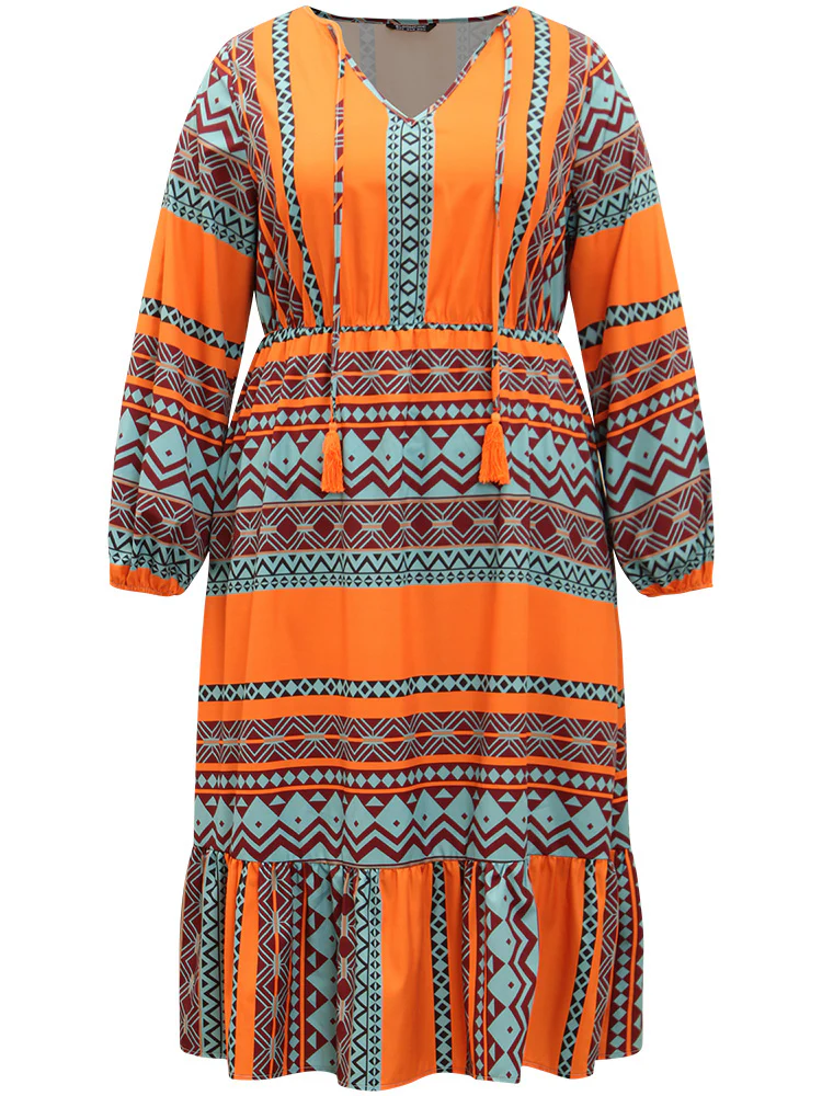 Boho Print Tassel Tie Neck Dress - Image 8