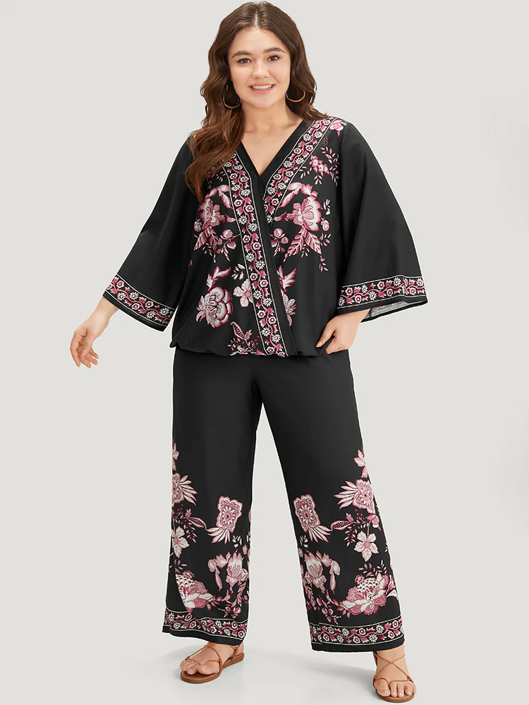 Boho Print Wrap Woven Top - Image 3