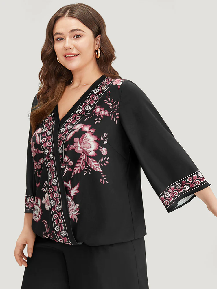 Boho Print Wrap Woven Top - Image 4