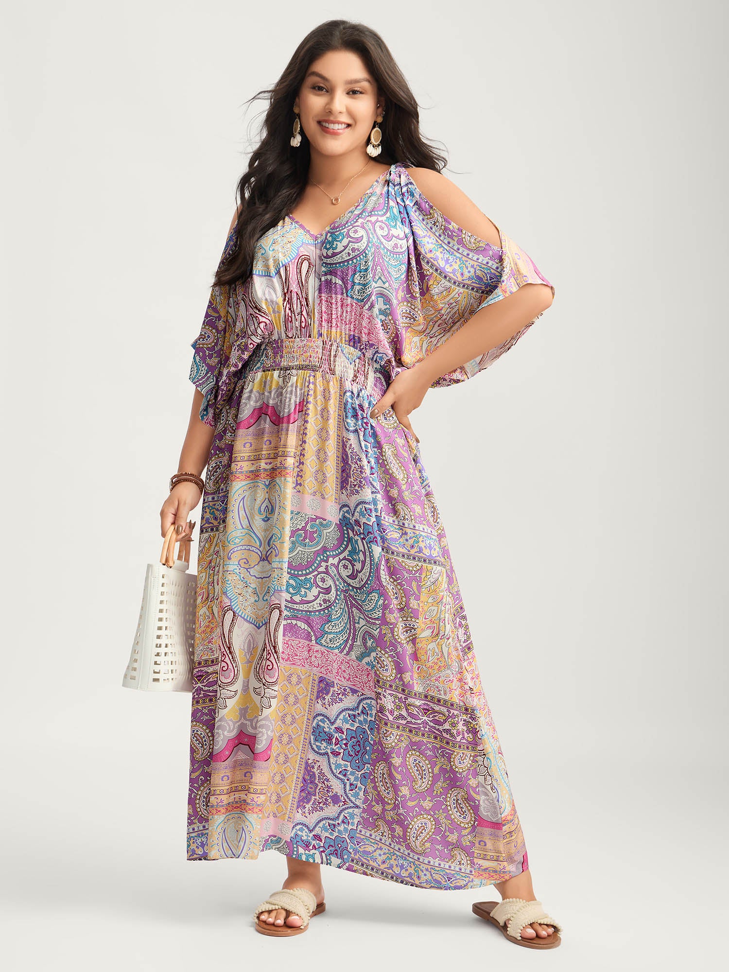 Boho Collage Off-Shoulder Maxi Dress - Image 3