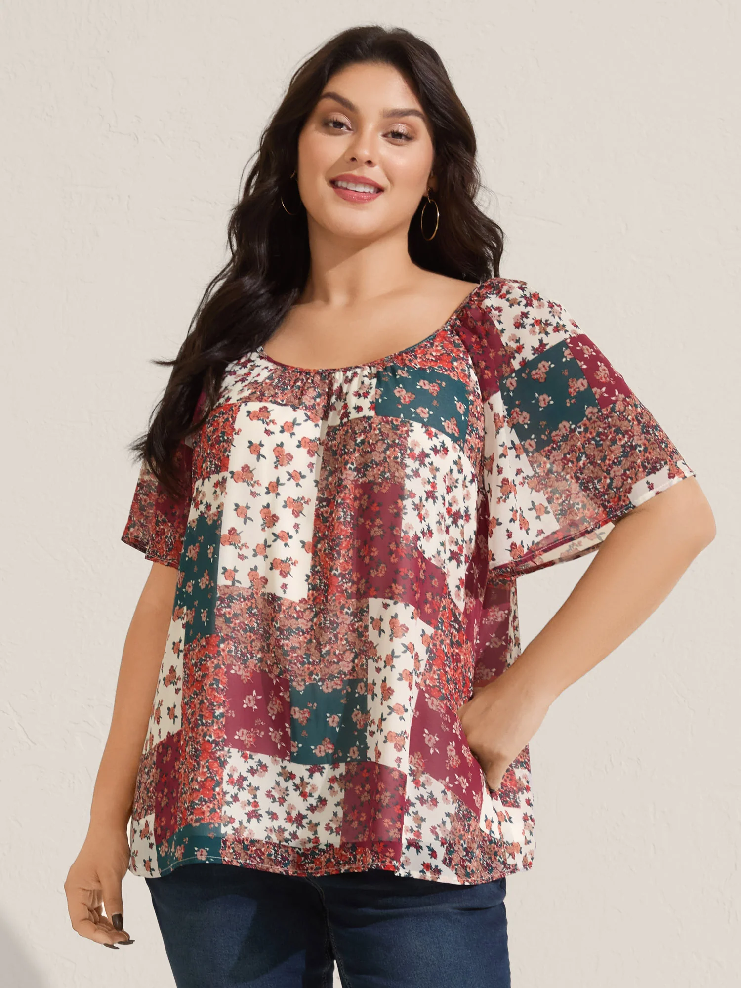 Boho Collage Print Backless Tie Blouse - Image 2