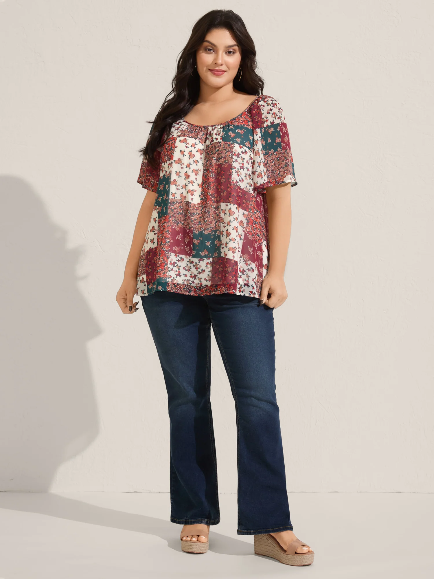 Boho Collage Print Backless Tie Blouse - Image 3