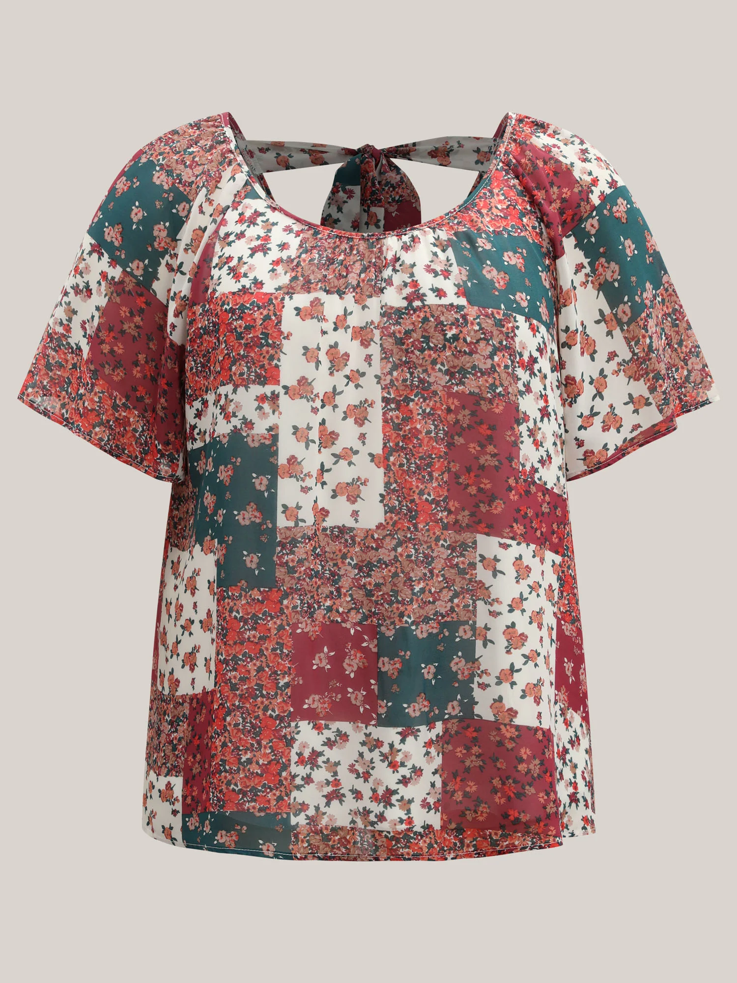 Boho Collage Print Backless Tie Blouse - Image 5