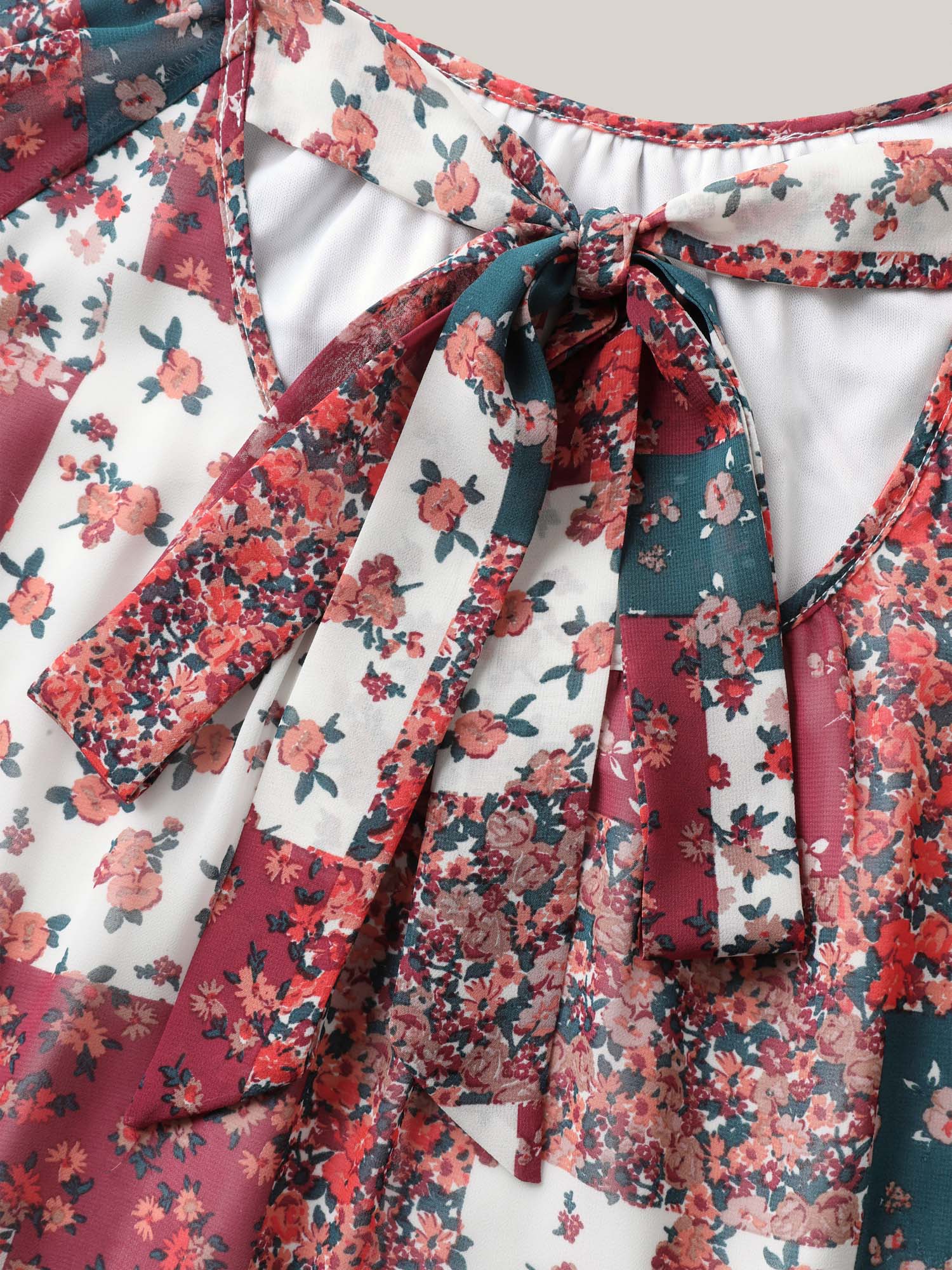 Boho Collage Print Backless Tie Blouse - Image 6