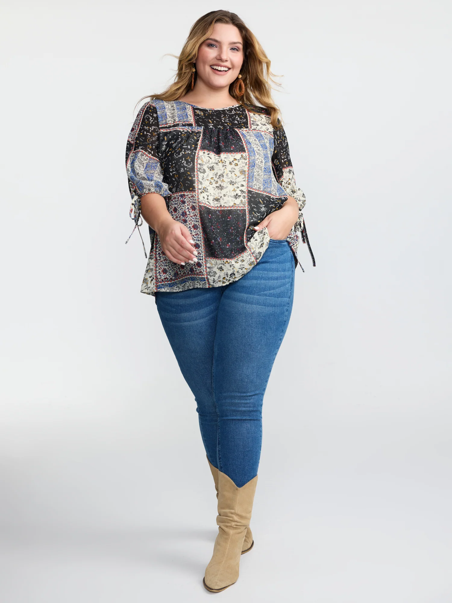 Boho Collage Print Sleeve-Tie Blouse - Image 10