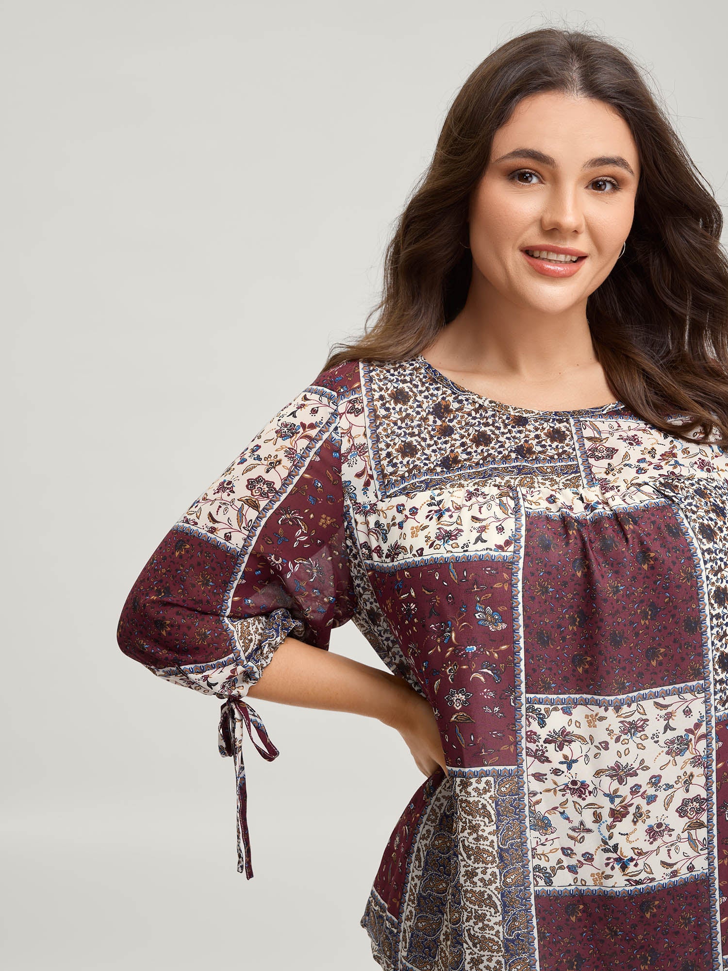 Boho Collage Print Sleeve-Tie Blouse - Image 2