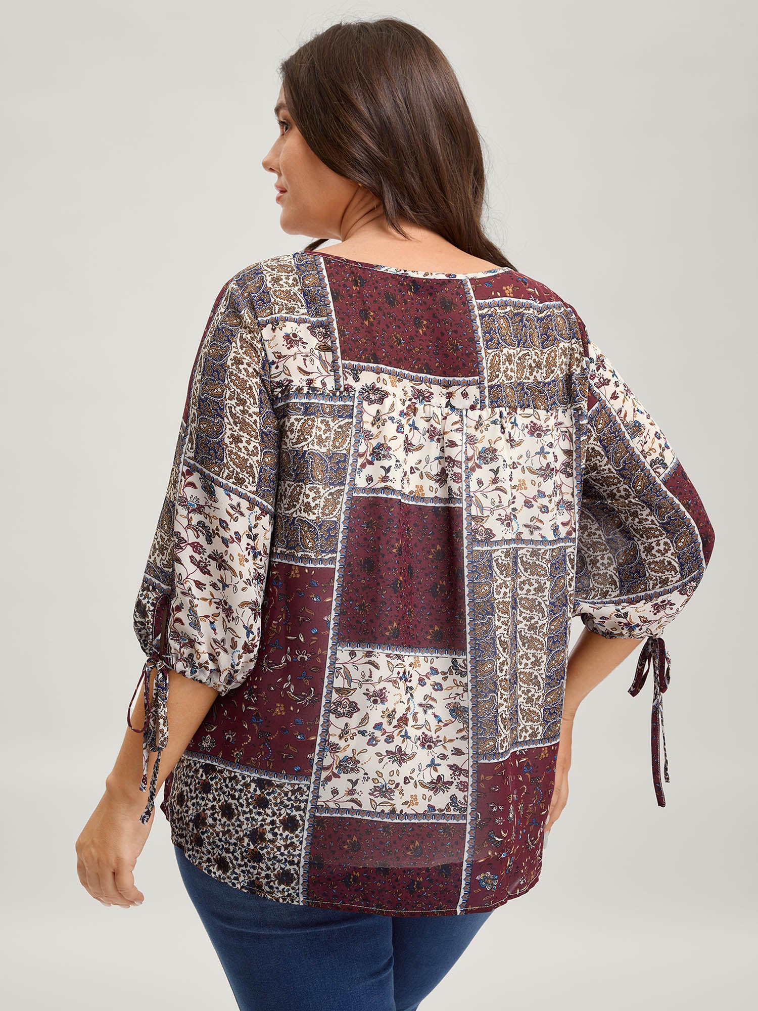 Boho Collage Print Sleeve-Tie Blouse - Image 4