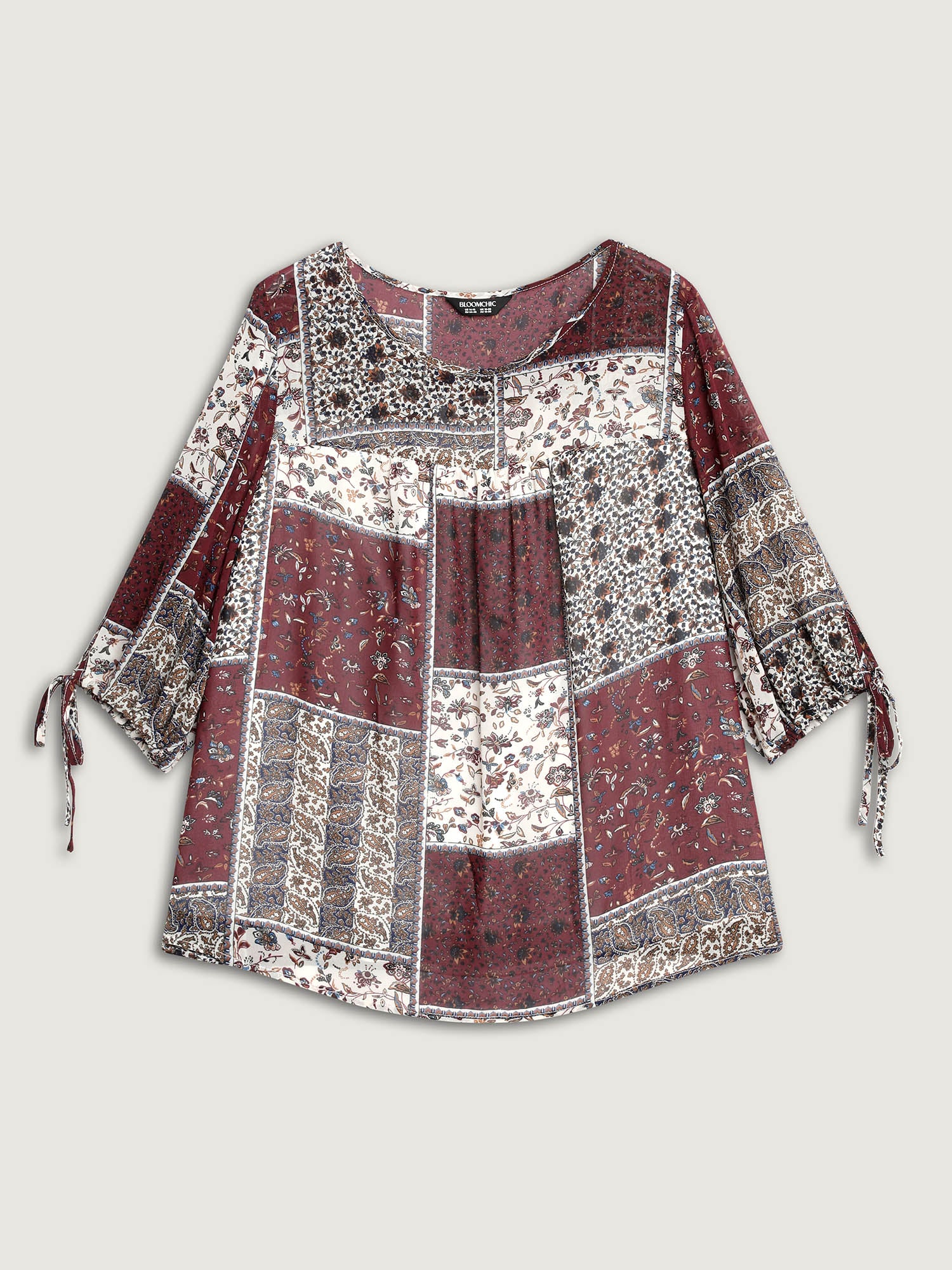 Boho Collage Print Sleeve-Tie Blouse - Image 7