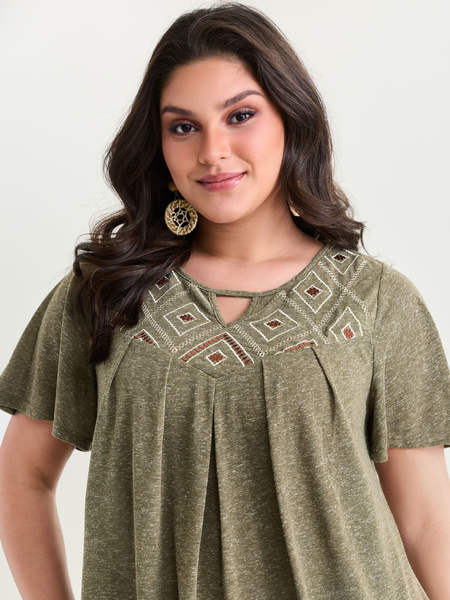 Boho Embroidered Keyhole Neckline Blouse - Image 2