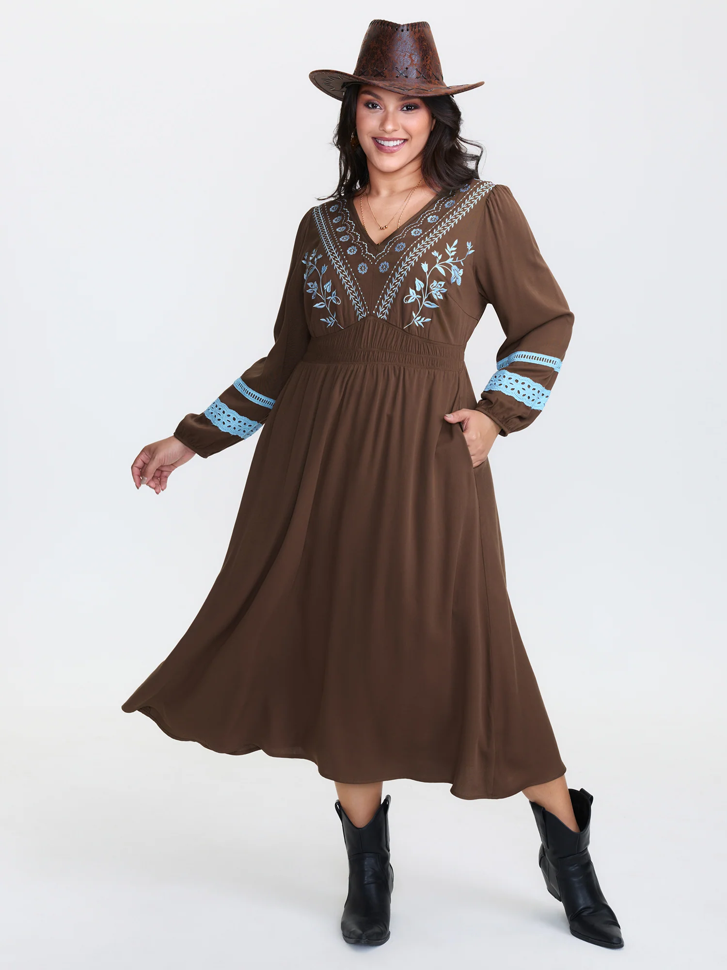 Boho Embroidered Neck-Tie Midi Dress - Image 2