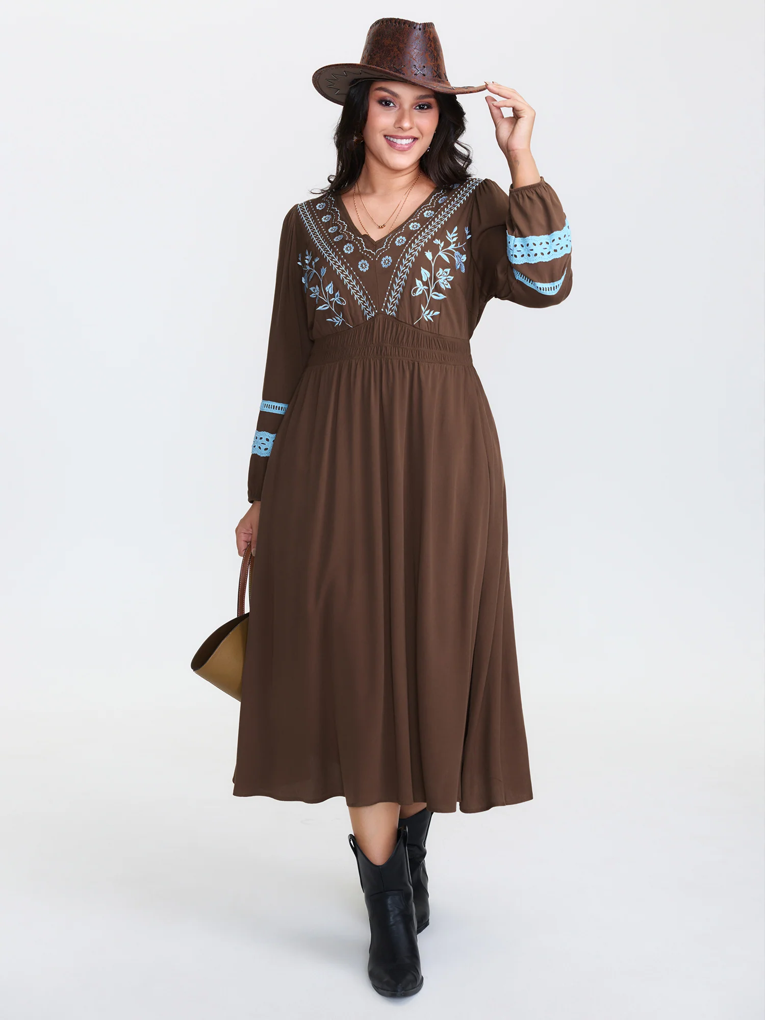 Boho Embroidered Neck-Tie Midi Dress - Image 3