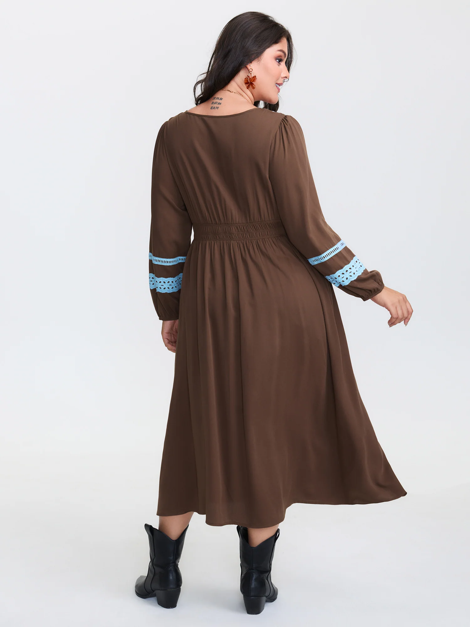 Boho Embroidered Neck-Tie Midi Dress - Image 4