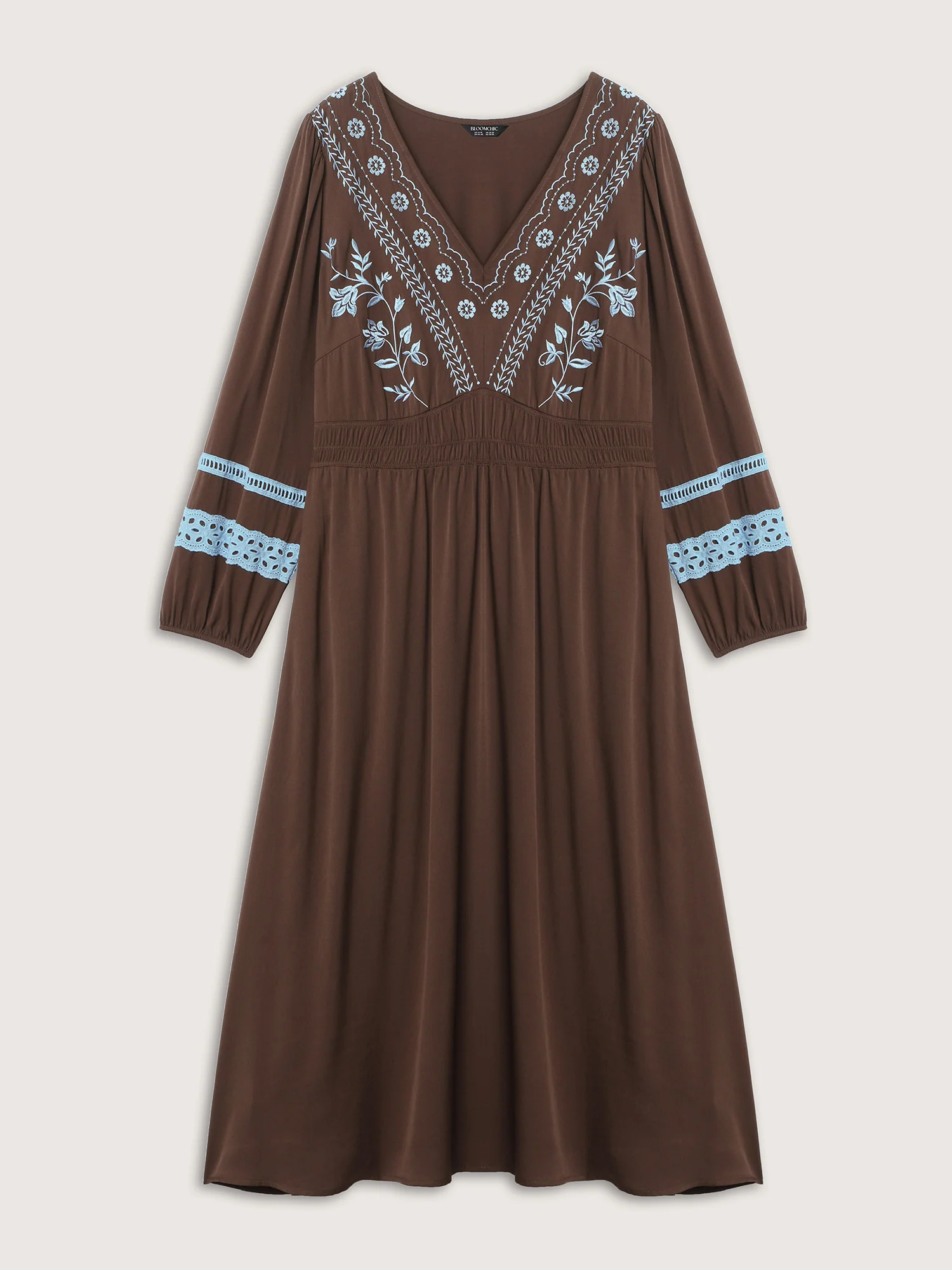 Boho Embroidered Neck-Tie Midi Dress - Image 5