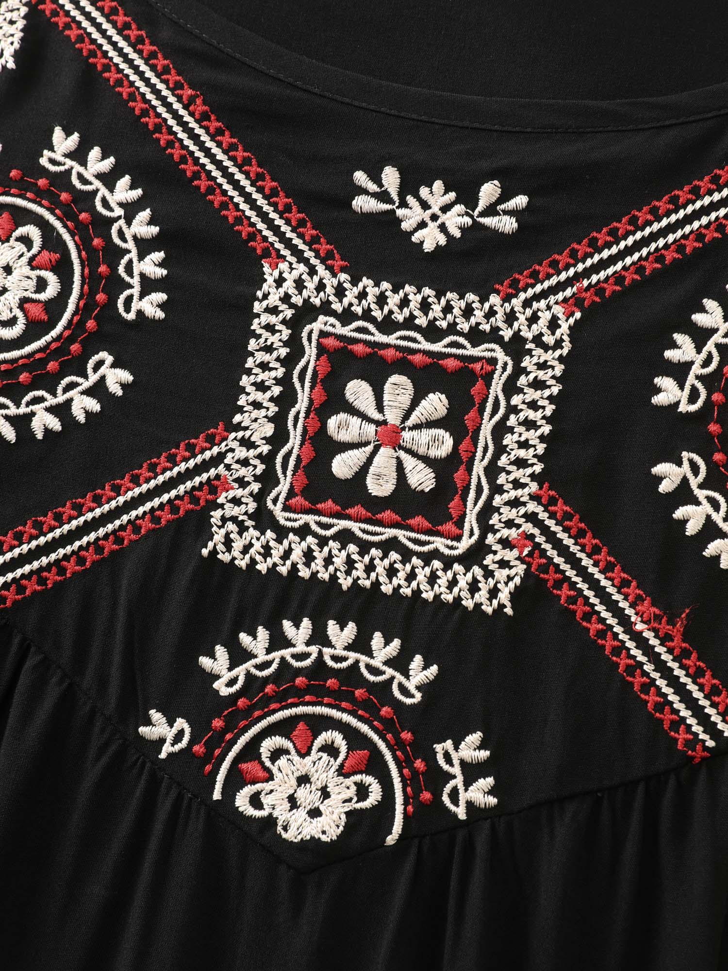 Boho Embroidered Neckline Sleeveless Mini Dress - Image 5