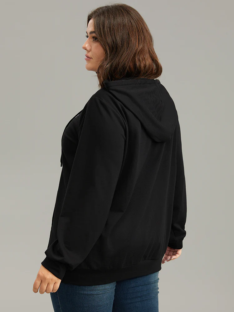 Boho Embroidered Pocket Hooded Drawstring Sweatshirt - Image 2
