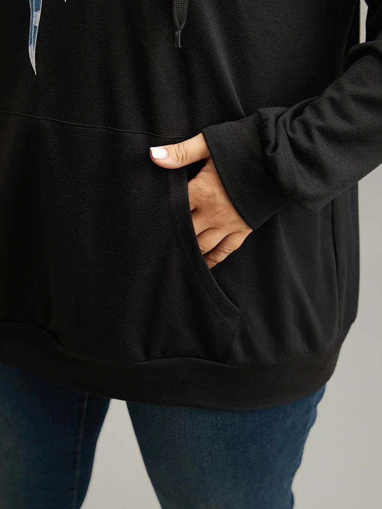 Boho Embroidered Pocket Hooded Drawstring Sweatshirt - Image 7