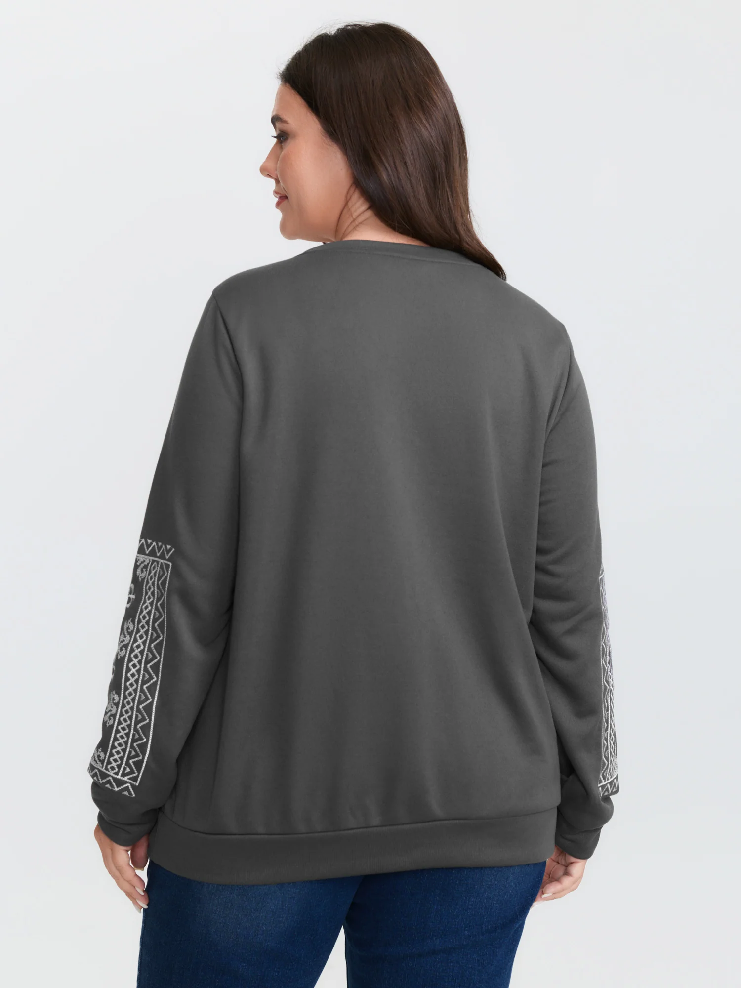 Boho Embroidered Sleeve V-Neck Sweatshirt - Image 4