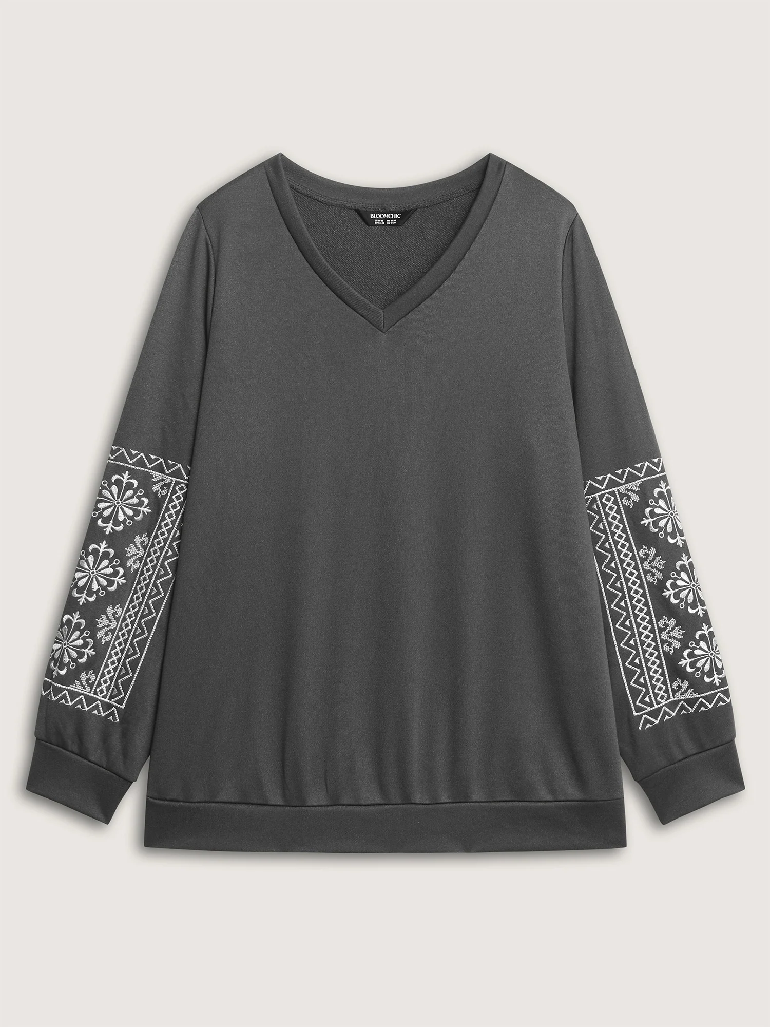 Boho Embroidered Sleeve V-Neck Sweatshirt - Image 6