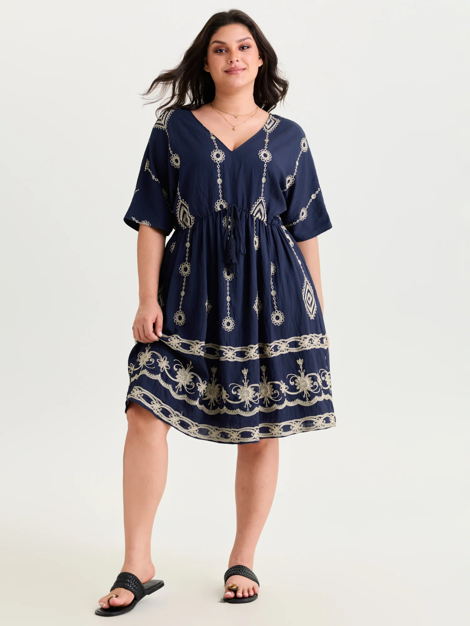 Boho Embroidered Waist Tie Mini Dress - Image 10