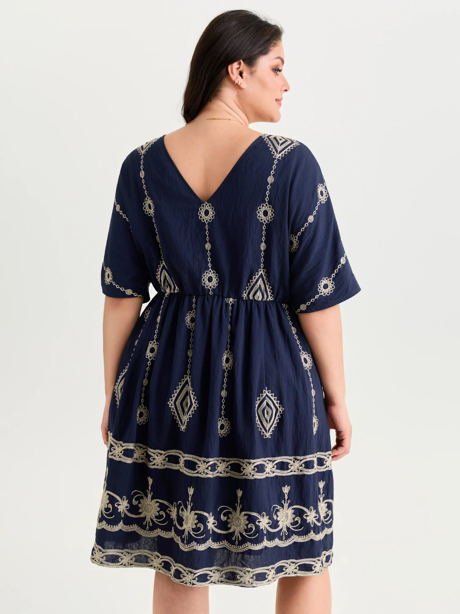 Boho Embroidered Waist Tie Mini Dress - Image 11