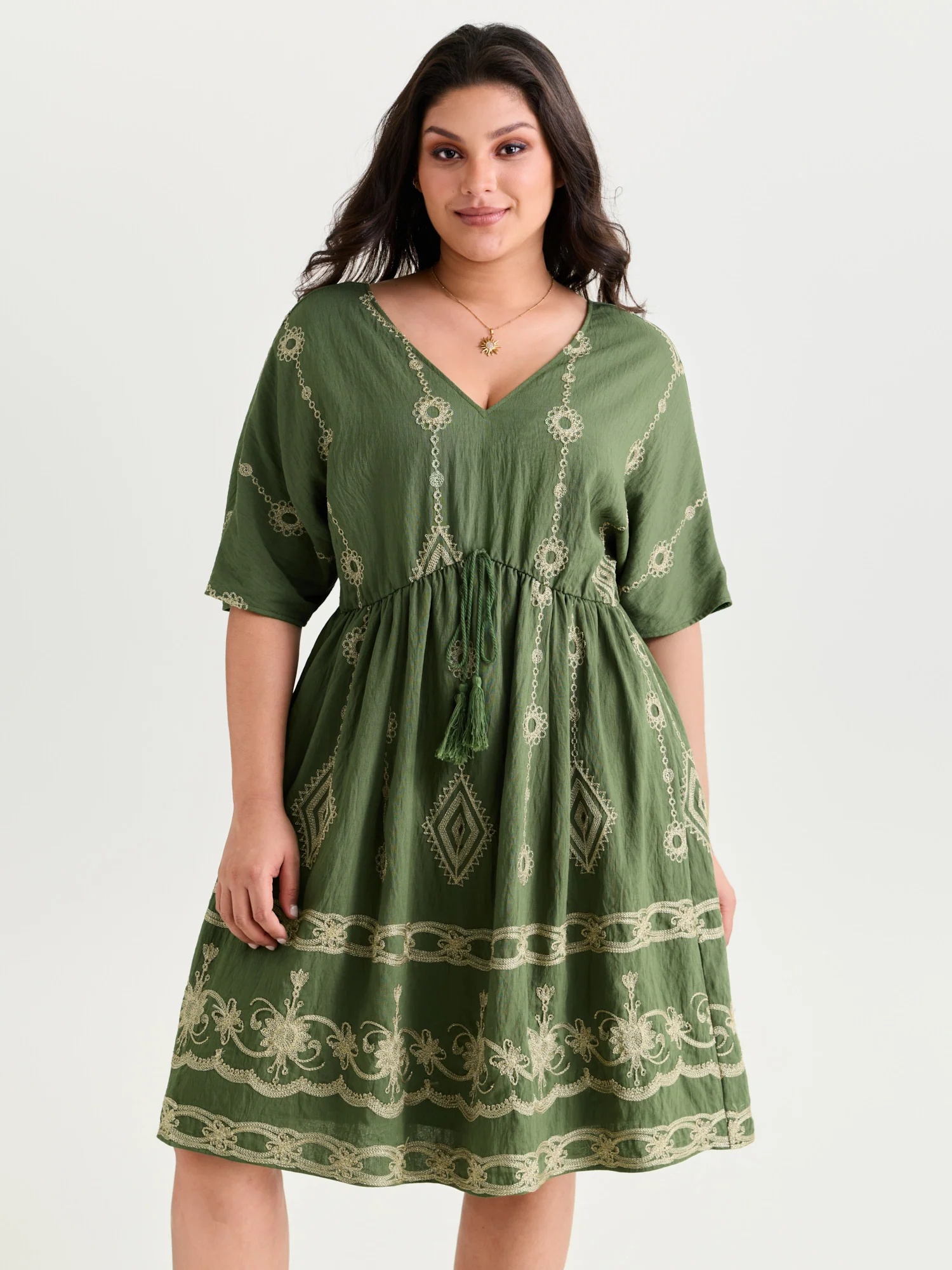 Boho Embroidered Waist Tie Mini Dress - Image 12