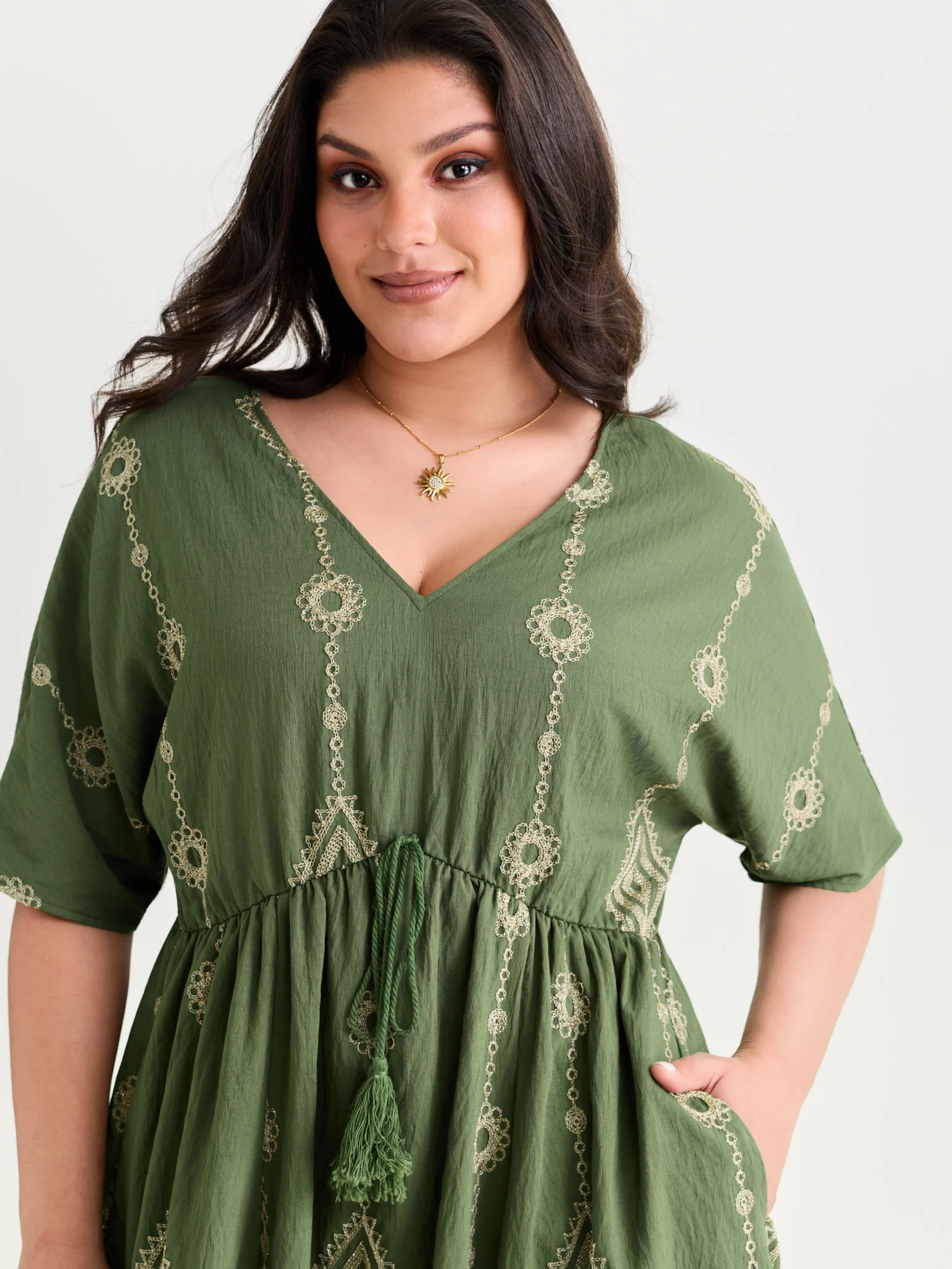 Boho Embroidered Waist Tie Mini Dress - Image 13