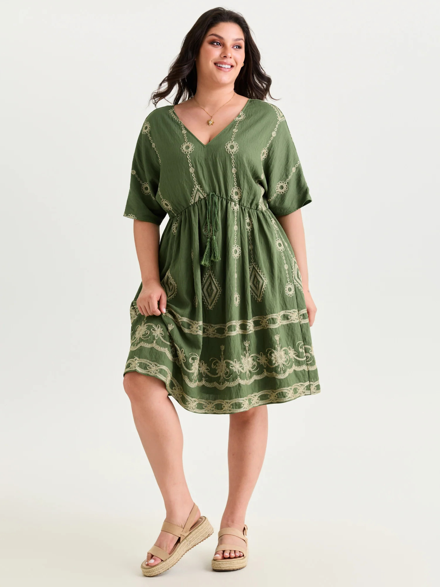 Boho Embroidered Waist Tie Mini Dress - Image 14