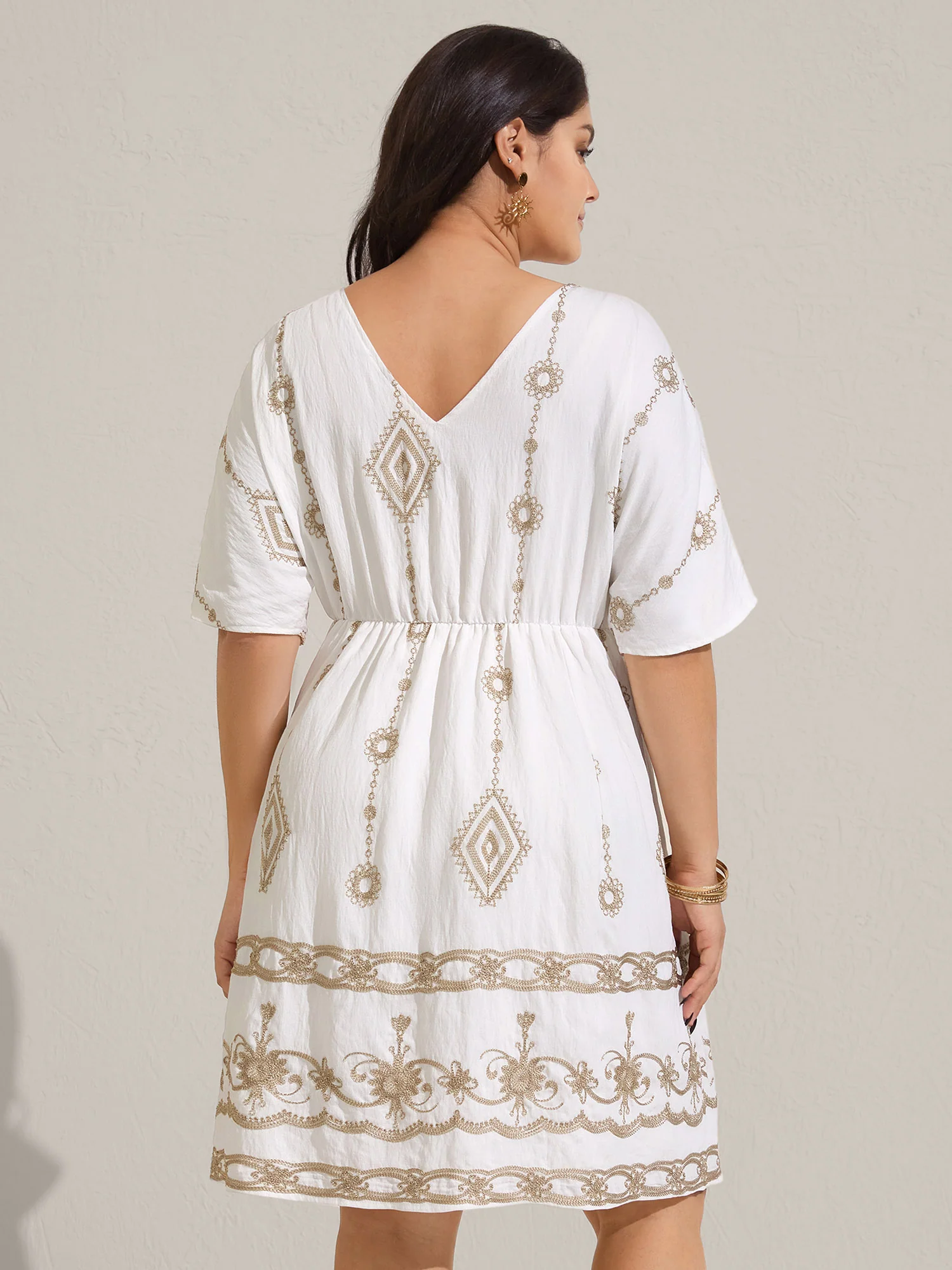 Boho Embroidered Waist Tie Mini Dress - Image 4