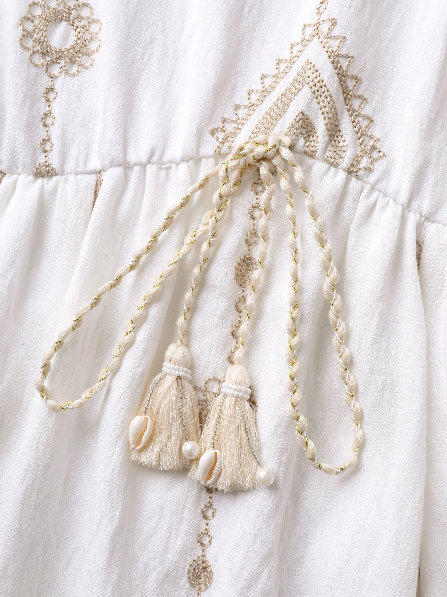 Boho Embroidered Waist Tie Mini Dress - Image 5