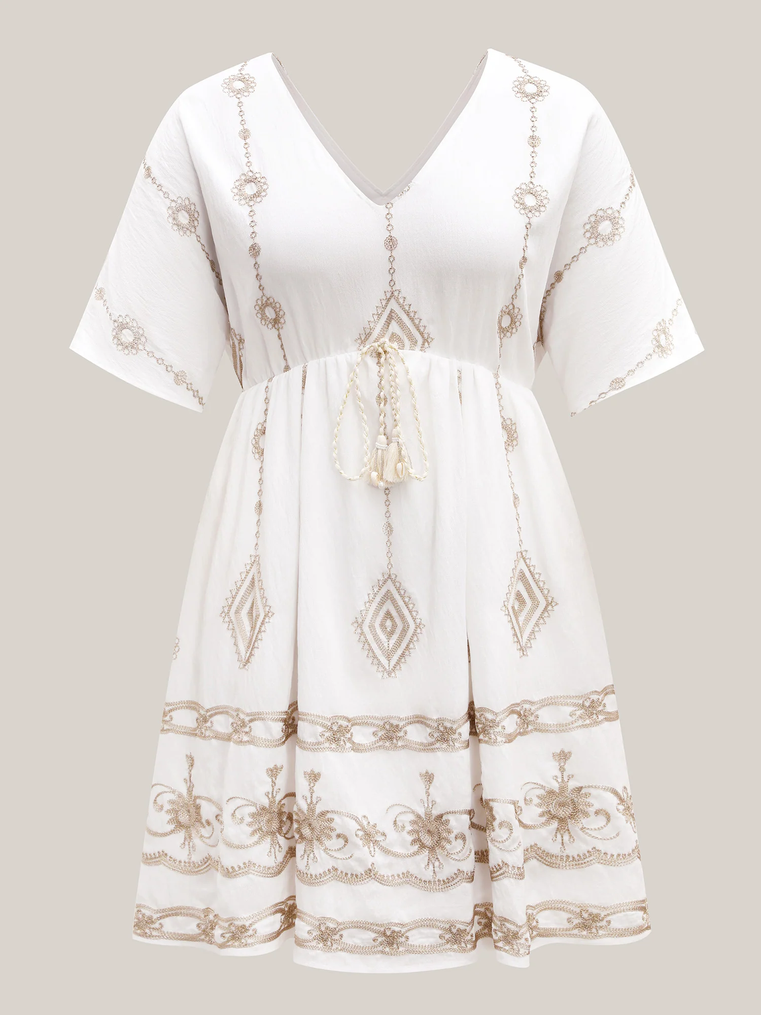 Boho Embroidered Waist Tie Mini Dress - Image 7