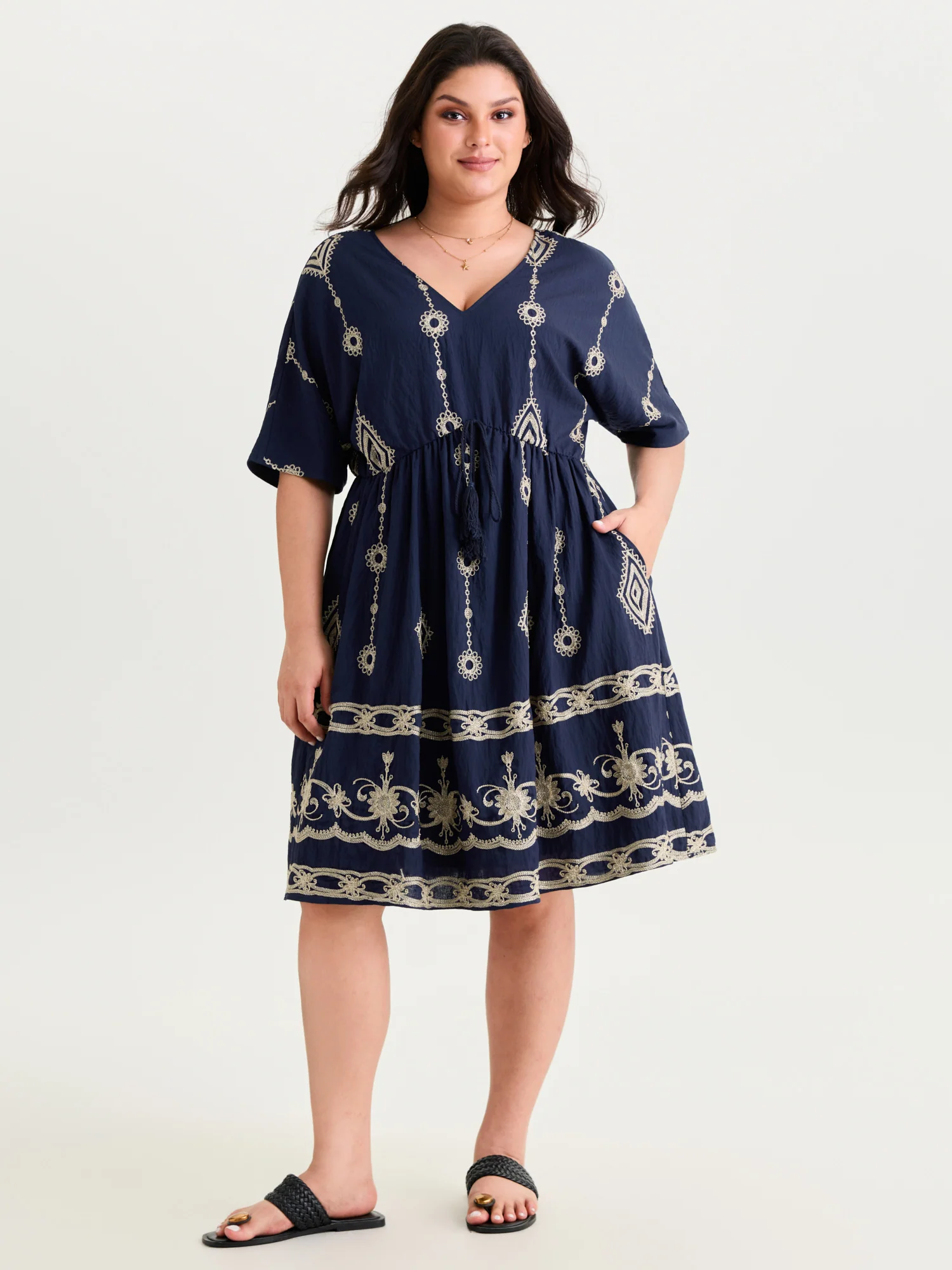 Boho Embroidered Waist Tie Mini Dress - Image 8